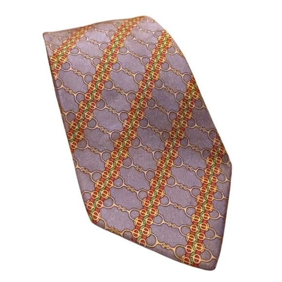 Hermès 100% Silk Tie – Equestrian Stirrups Belt Print – Luxury Designer Necktie